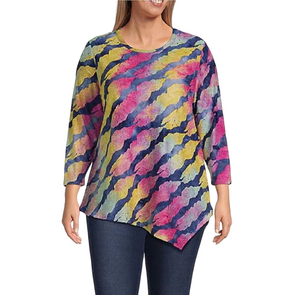 Calessa Colorful Long Sleeve Top with Unique Pattern Size 1X
